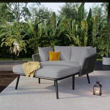 Gartensofa mit 2 Kissen und 2 Polster, Sonnenliege im Außenbereich, Gartenlounge, Balkonmöbel-Set, Loungemöbel, Terrassenmöbel, Kissen sind abnehmbar und waschbar, Grau - Gris - Ver 5