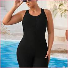 Swim SPRTY Traje de baño entero unicolor con espalda descubierta para mujer talla grande, para el verano - Rosa Fucsia - Ver 7