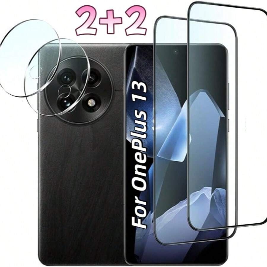 4pcs (2+2) Compatible With One Plus 15/12/13/13R/Nord 5/Nord CE5, 2pcs Clear High-Definition Screen Protector + 2pcs Clear High-Definition Tempered Glass Lens Protector, Lens Protector Pad, Screen Protector Film, High-Definition Edge Glue Full Coverage Tempered Glass Screen Protector, Easy Installation, Scratch-Resistant Film, Phone Protection, High Clarity, Smooth Surface, Shatter-Resistant Material, Durable Glass, Phone Screen Shield, Tech Enthusiasts