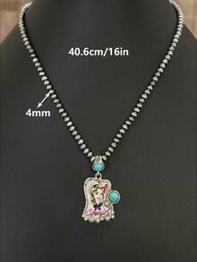 Women's Vintage Western Country Style Multi-Pattern Printed Necklace (4MM Pearl, 16 Inch Length). Suitable For Daily Wear, Dates, And Theme Parties, You'll Get Lots Of Compliments From Friends When Wearing It - Multicolor - View 3
