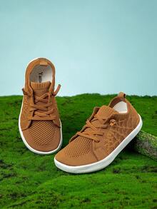 Children's Solid Color Lightweight Breathable Knit Wide Toe Box Slip-On Sneakers, Soft Sole Comfortable Versatile Casual Shoes For Boys And Girls, Suitable For Various Foot Types, School, Outdoor, Camping, Hiking And Sports - Khaki - View 3