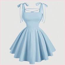MOD Vestido negro romántico con espalda descubierta y lazo, adecuado para citas, fiestas, vacaciones, fiestas de té y ocasiones de cumpleaños - Burdeos - Ver 2