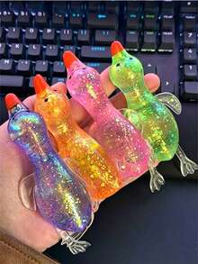 1pc Colorful Shiny Cute Duck Squishy Toy Set, Soft Slow Rebound Stress Relief Fidget Toy With Flowing Glitter, Suitable For Kids And Adults, Perfect For Party Favors, Birthday Gifts And Desk Decor - Multicolor - View 2