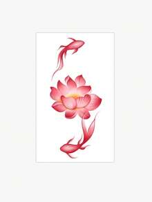 1片傳統中式淡紅色蓮花金翅雀圖案紋身貼紙，臨時紋身貼紙，逼真紋身設計，適合旅行、音樂節、遊戲、畢業禮物，可維持3-5天 - 彩色 - 查看 4