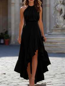 Sophisticated Modern Western-Style Dress For Spring/Summer Season - Black - View 5