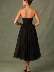 Women's Off-Shoulder Dress, Elegant European Style, Fine Chiffon, Ideal For Parties, Casual Wear, New Seasonal Fashion For Women. - 黑色 - 查看 4
