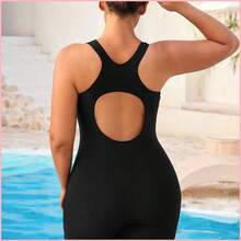 Swim SPRTY Traje de baño entero unicolor con espalda descubierta para mujer talla grande, para el verano - Rosa Fucsia - Ver 2