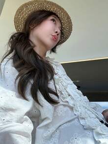 White French Style Frill Trim Long Sleeve Design Cardigan Top For Women - White - View 2