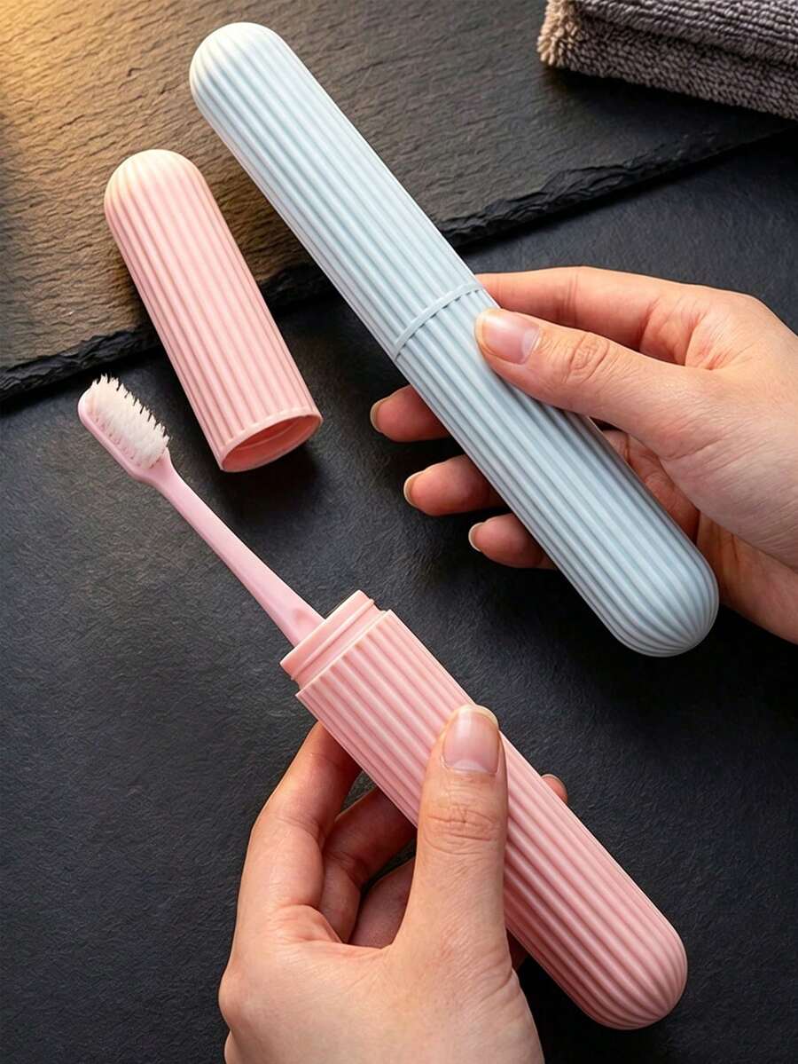 1/2 piezas Estuche portátil de viaje para cepillo de dientes, caja de almacenamiento de cepillo de dientes con rayas antideslizantes, estuche de viaje para cepillo de dientes para exteriores, funda para cepillo de dientes, adecuado para uso diario en el hogar y viajes de negocios, vacaciones y camping, gimnasio, yate, dormitorio, artículos esenciales de viaje, accesorios de viaje de verano, útiles escolares, gadgets de baño, accesorios de baño, decoración de baño, organizador de cuidado personal, artículos esenciales para vacaciones