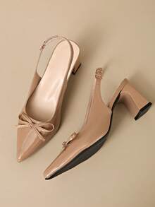 New Arrival Women Spring Autumn Solid Color Sexy Pointed Toe Block Heel Sandals, Back Pull‑Tab High Heels For Commute Club Party, Match Dresses - Apricot - View 7