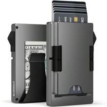 Cartera Tarjetero Hombre Minimalista Porta Tarjetas de Duradera para Hombres para 10-20 Tarjetas Billetera Inteligente con Bloqueo RFID Minimalista Card Holder con Clip para Dinero - C02  Gris - Ver 8
