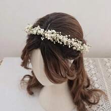 Boho Style Artificial Baby's Breath Flower Crown Imitation Floral Wreath For Wedding Festival - White Green - View 3
