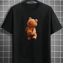 Men's Cute Bear Graphic Cotton T-Shirt, Short Sleeve Crew Neck Tees, Unisex Vintage Casual Tees, Oversized Tees, Streetwear - 彩色 - 查看 1