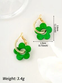 4 Pairs Colorful Acrylic Flower Earrings Set (Leopard Print + Solid Color Mixed) - 4 Pairs Of Colored Sets - View 4