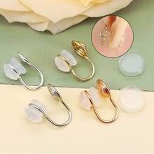 4 piezas Convertidores de pendientes de clip en color dorado y plateado con almohadillas para pendientes, bandeja y aro para hacer pendientes DIY para mujeres y niñas con orejas sin perforar - Clip para la oreja - Ver 1