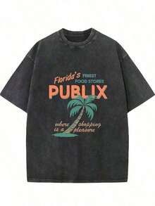 Men's And Women's 100% Cotton Florida Publix Graphic T-Shirt, Streetwear, Short-Sleeved Black T-Shirt For Women, Summer Style - 黑色 - 查看 1