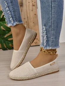 Women's Chic Slip-On Espadrille Flats, Round Toe Casual Flat Shoes, Fashion Footwear For Summer, Daily Wear & Vacation Occasions - Beige - View 3