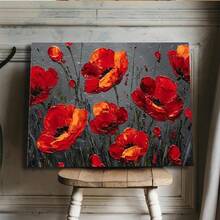 2D Flat 1pc Wrapped Edge Canvas Abstract Red Poppy Texture Art Wall Art Decorative Paintings For Bedroom Decorative Picture Home Decor Gift For Friends Family Ready To Hang - Multicolor - View 7