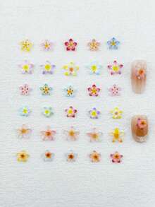 30件/包 彩色五瓣花美甲裝飾品 3D樹脂花朵美甲配件美甲飾品 - 彩色 - 查看 1