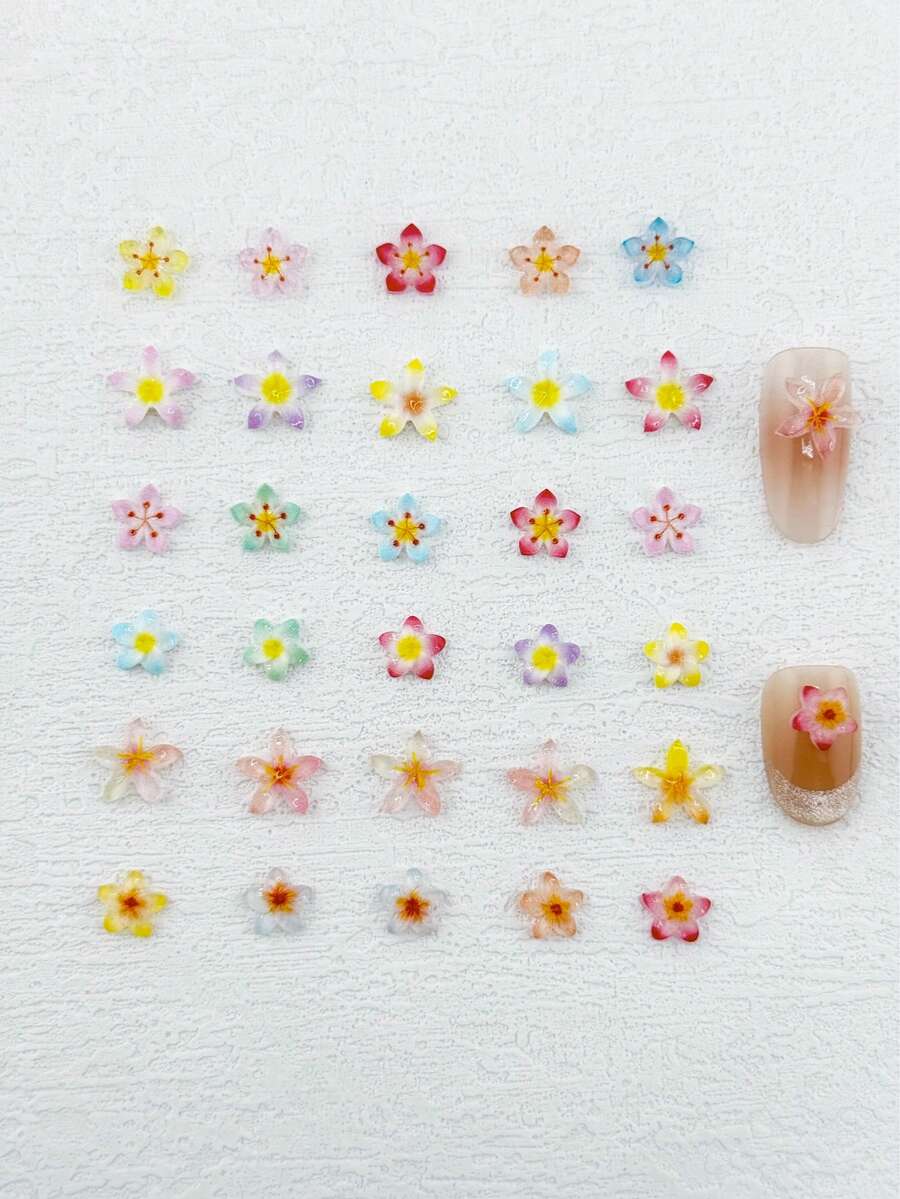 30件/包 彩色五瓣花美甲裝飾品 3D樹脂花朵美甲配件美甲飾品 - 彩色 - 查看 1