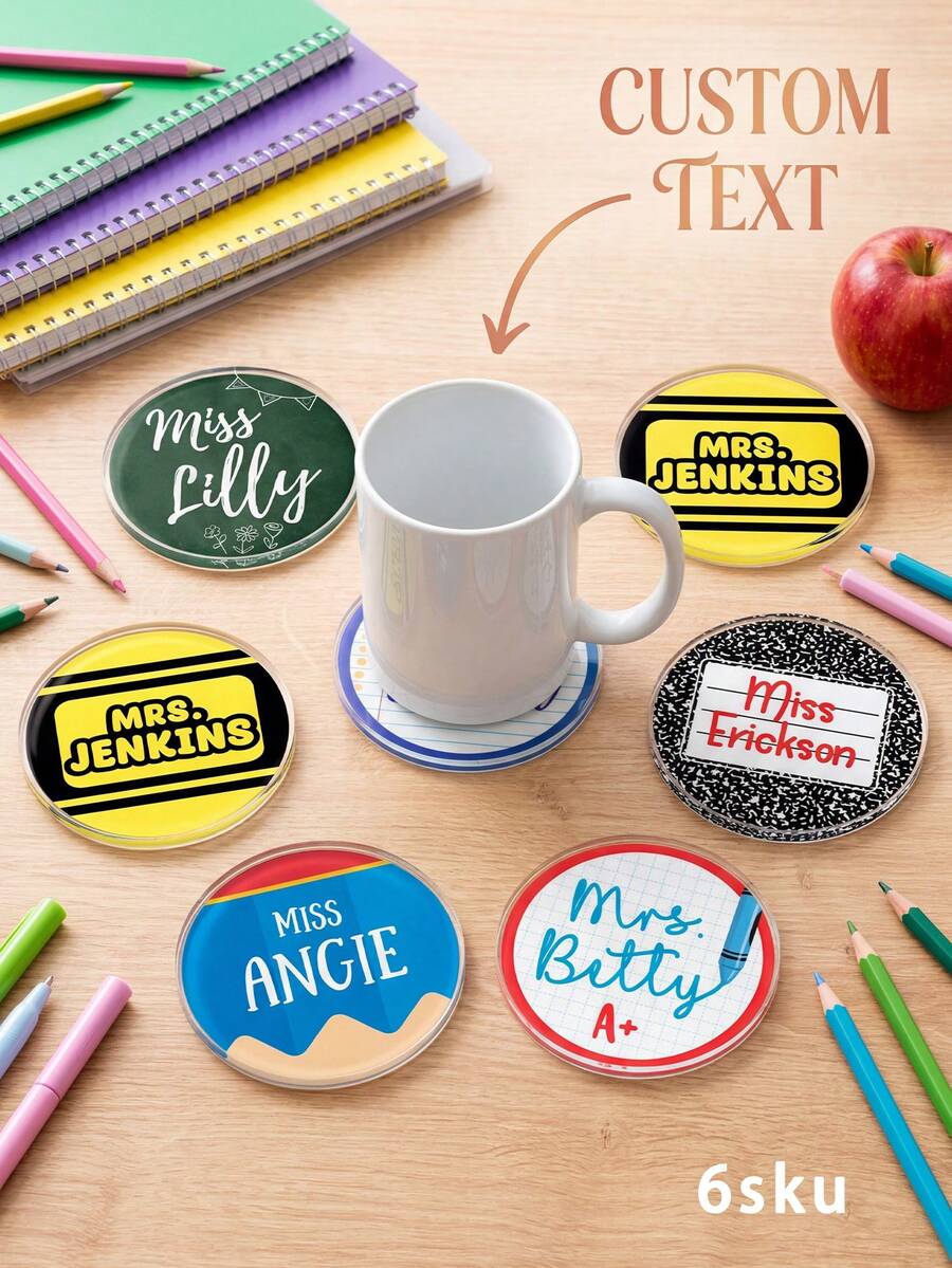 1pc Personalized Teacher Name Acrylic Coaster, Custom Round Coffee Cup Mat, Desk Decor, Teacher Appreciation And Back To School Gift,Classroom Desk Decor - Multicolor - View 1