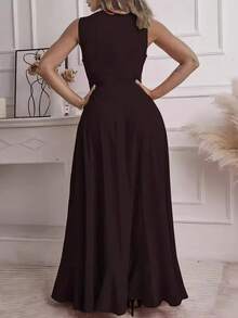 European American Summer Dresses, V-Neck, Sleeveless, Fitted, Long, Wide Skirt, Elegant, Casual, Perfect For Vacations And Parties, Women's Fashion - 黑色 - 查看 2