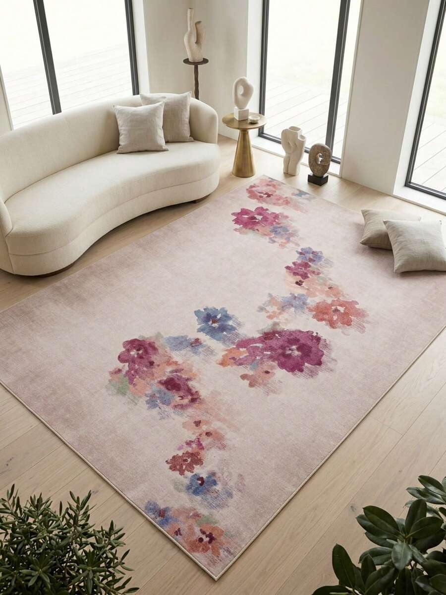 1pc Floor Mat/Rug (Rug, Carpet, Area Rug, Bath Mat, Bath Rug, Door Mat), Modern Aesthetic INS Style Fresh Sweet Oil Painting Floral - Soft Faux Cashmere Rug, Suitable For Bathroom, Kitchen, Doorway, Hallway, Bedside, Living Room, Bedroom, Etc., All Season Use, Machine Washable, Home Decor - Multicolor - View 1