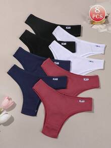 8 piezas/Set de bragas de cintura baja suaves & cómodas para mujer, línea de cintura en forma de V sexy, ropa interior de alta elasticidad, para uso diario - Multicolor - Ver 4