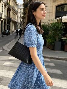 Tas Bahu Anyaman Fashion Wanita, Tas Tote Minimalis, Warna Polos, Tas Bahu Serbaguna untuk Pemakaian Sehari-hari - Hitam - View 4