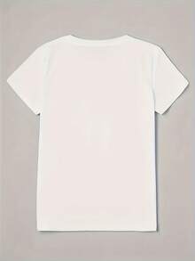 Camiseta de manga corta con cuello redondo y estampado de letras "Birthday Queen" para mujer - Top informal semitransparente, perfecto para fiestas y uso diario. - Blanco - Ver 3