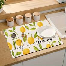 1pc Dish Drying Mat, Coffee Machine Mat, Watercolor Lemon Branch & Leaf Print Polyester Fiber Absorbent Mat, Durable Water-Absorbing, Suitable For Dining Table, Cafe And Other Scenes, Multi-Purpose Drainage Mat, Home Gift, Tabletop Decor - XYLSD-501 - View 7