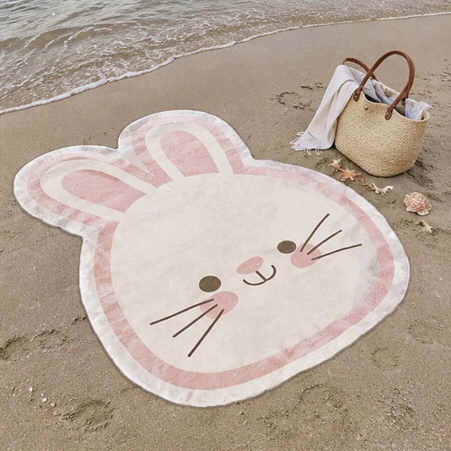 1pc Cute Rabbit Beach Towel, Soft Microfiber Absorbent Quick-Dry Beach Blanket, Sun Protection And Sand-Proof, Suitable For Use In Pool, Bathroom, Travel And Camping - Multicolor - View 1