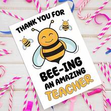 1 pieza Tarjeta de agradecimiento para profesor con tema divertido de "Abeja", Gracias por ser un excelente profesor, Patrón de dibujos animados, Adecuado para educadores y uso en el aula - A - Ver 3