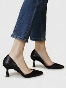 2025 New French Style Purple Pointed Toe Mid-Heel Pumps, Commuting Work Shoes For Women, Spring/Autumn,Kitten Heels - Black - View 4