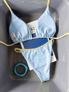 女款優雅條紋掛脖式泳衣套裝，適合夏季，春/夏海灘度假、海邊活動與度假穿著的理想選擇 - 彩色 - 查看 4