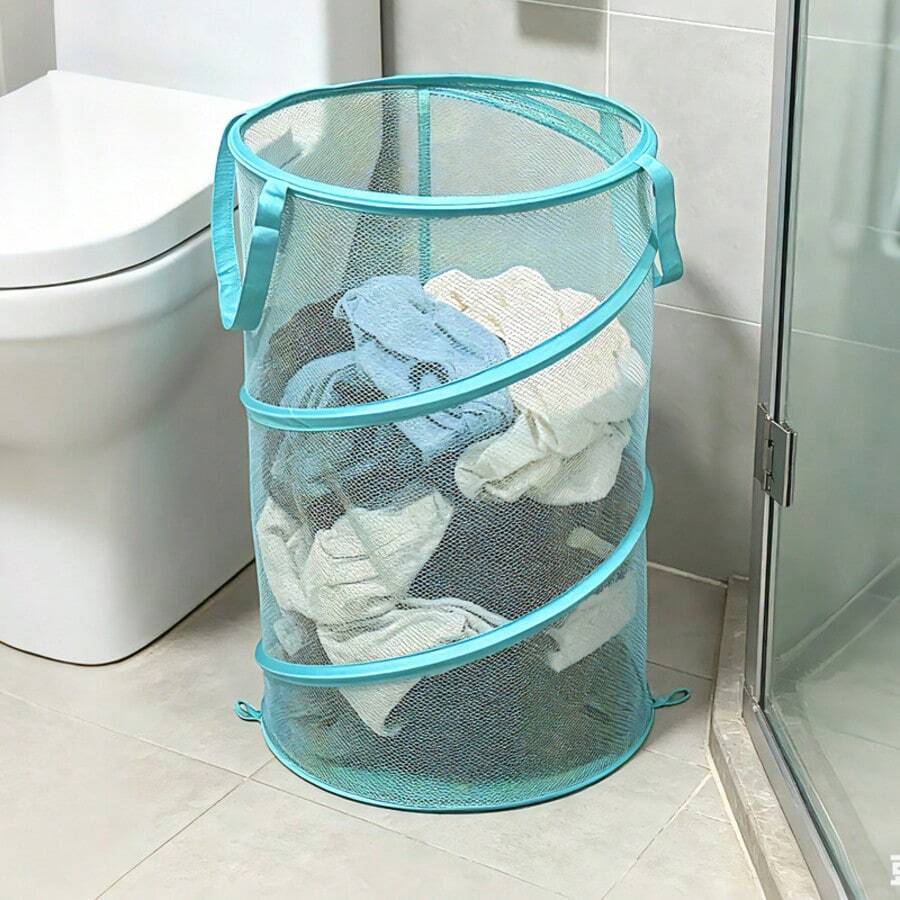 Foldable Mesh Laundry Basket, Breathable Round Clothes Bin With Non-Slip Base, Portable Storage Bucket For Bedroom, Bathroom, Dorm, Gym, Creative Gift - Multicolor - View 1