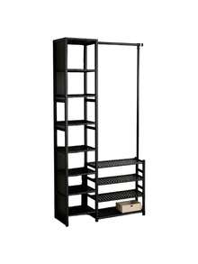 Multi-Functional Hanger With Divided Storage Areas To Save Space. Featuring A Hollow-Out Black Design And Open Storage, It Combines Storage And Hanging Functions, Suitable For Various Scenarios. - Random Color - View 8