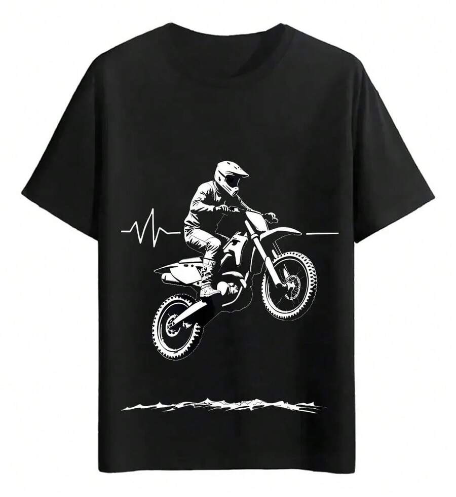 Motorcyclist T-Shirts Jumping With Heart Rate - Black - View 1