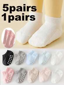5 Pairs/1 Pair Baby Socks With Anti-Slip Silicone Heart Pattern, Suitable For Daily Wear, 0-5 Years Old - Multicolor - View 1