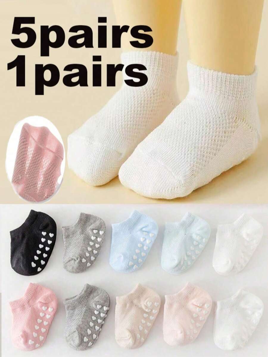5 Pairs/1 Pair Baby Socks With Anti-Slip Silicone Heart Pattern, Suitable For Daily Wear, 0-5 Years Old - Multicolor - View 1