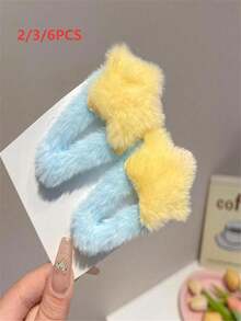 2pcs Cute Fluffy Star Y2K Hair Clips, Faux Rabbit Fur Sweet Bangs Side Hair Clips, BB Clips Hair Accessories, Claw Clips, Hair Slide, Hair Barrettes, Head Accessories, Hairpin - Multicolor - View 1