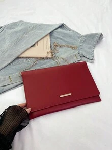 Casual Women's Clutch Bag, New Textured Niche Design, Fashion Minimalist Envelope Bag With Chain Strap, Shoulder & Crossbody Bag - Red - View 7
