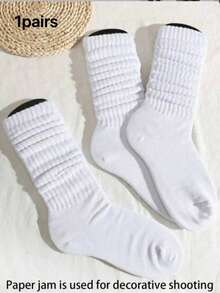 3 Pairs Solid Color Velvet Women's Knee High Socks (No Sock Card), 2/6/10/20 Packs - White - View 6