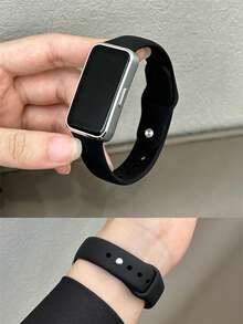 1pc Casual Sports Style Silicone Strap, Suitable For Huawei Band 8/9/10/11/11Pro/NFC Wristband - Black - View 1