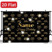 (Customized) 2Dflat Banner Custom Numbers And Names Black Gold Glitter Party Banner Thickened Durable Polyester Background Suitable For Wedding Anniversary Anniversary Sweet 16 Birthday Party  Photography Backdrop - 黑色 - 查看 16
