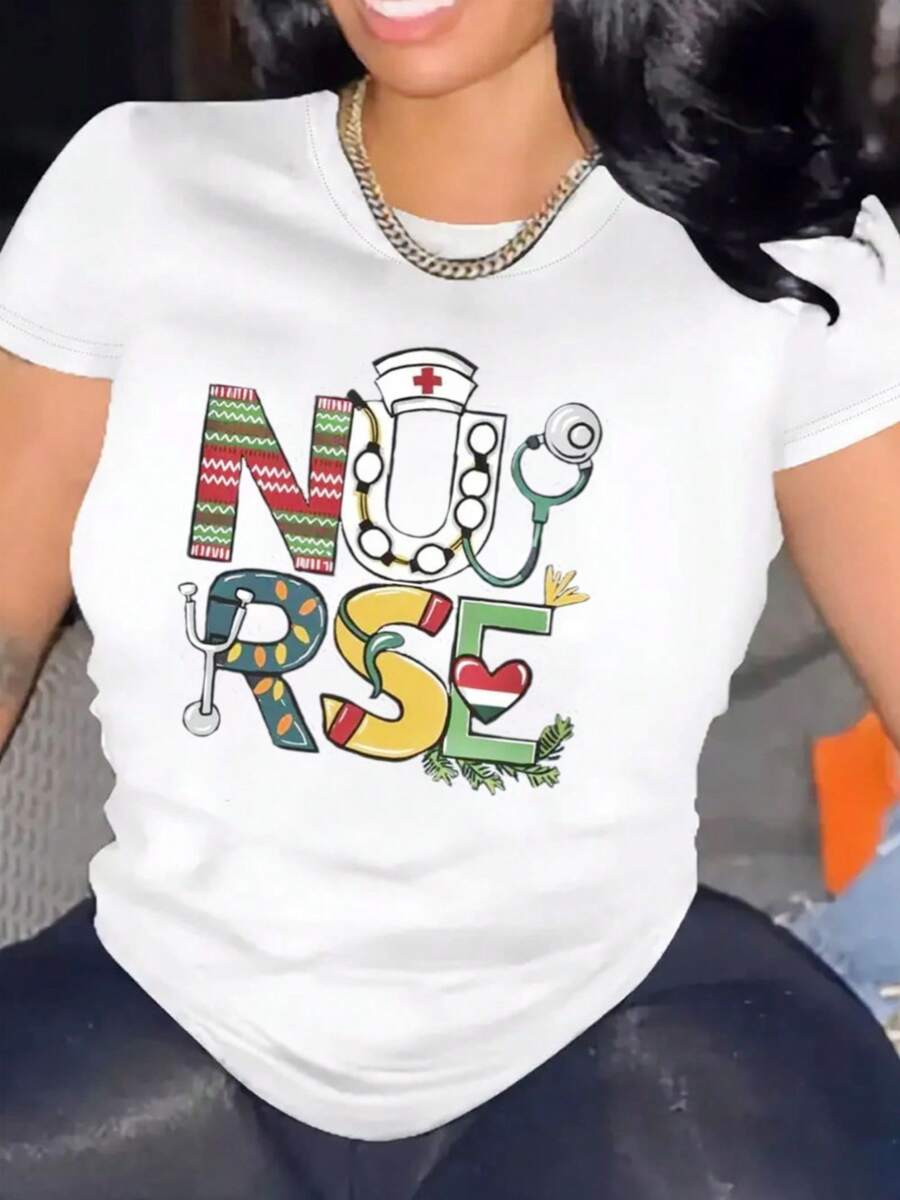 Camiseta Casual de Manga Corta para Mujer, 1 Pieza, 100% Algodón Pesado - Cuello Redondo Cómodo, Camisetas Suaves y Adorables - negro - Ver 1