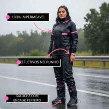 Kit Capa de chuva feminina rosa impermeavel par de galochas e touca proteção rosto - M - Visão 4