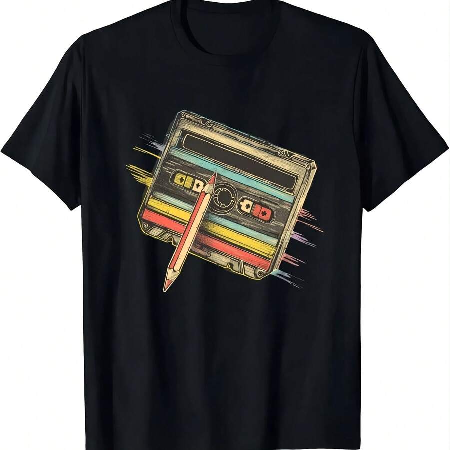 Camiseta Retro de los 80 con Estampado de Casete, Ropa para Mujer, Camisetas Casuales - Multicolor - Ver 1