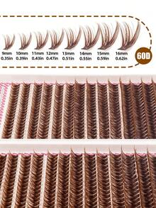 560片裝棕色簇狀假睫毛組 - 輕盈薄款、自然簇狀、DIY自黏式 (C捲度) - 打造蓬鬆睫毛接種效果 - 彩色 - 查看 5