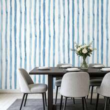 1 Rollo de Papel Tapiz Autoadhesivo con Rayas Verticales Azules PVC Pegatina Decorativa de Pared para Baño Escuela Hotel Fondo de Pared Renovación del Hogar Papel Tapiz Cajón Gabinete Estante Muebles Pegatina Impermeable Resistente a Manchas Removible Papel de Contacto 17.7inX39.3/118.1/196.8in - azul - Ver 10